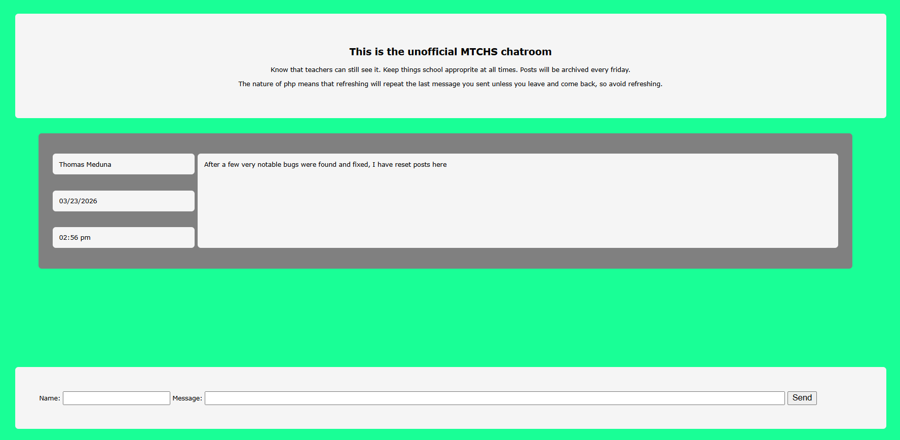 A screenshot of the Chatroom